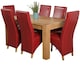 image 1 of Kuba 150 x 85 cm Chunky Medium Oak Dining Table and 6 Lola Leather Chairs | Red | Red