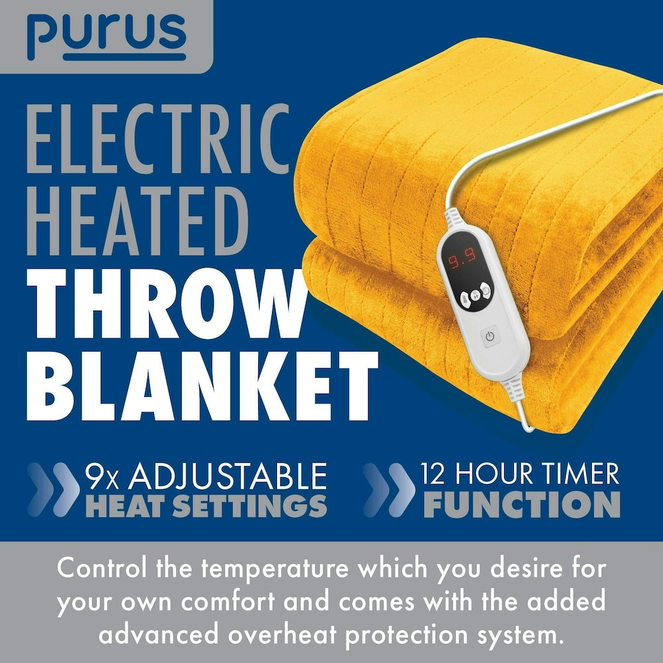 image 1 of Purus Electric Heated Fleece Blanket Throw 160x120cm - Gold