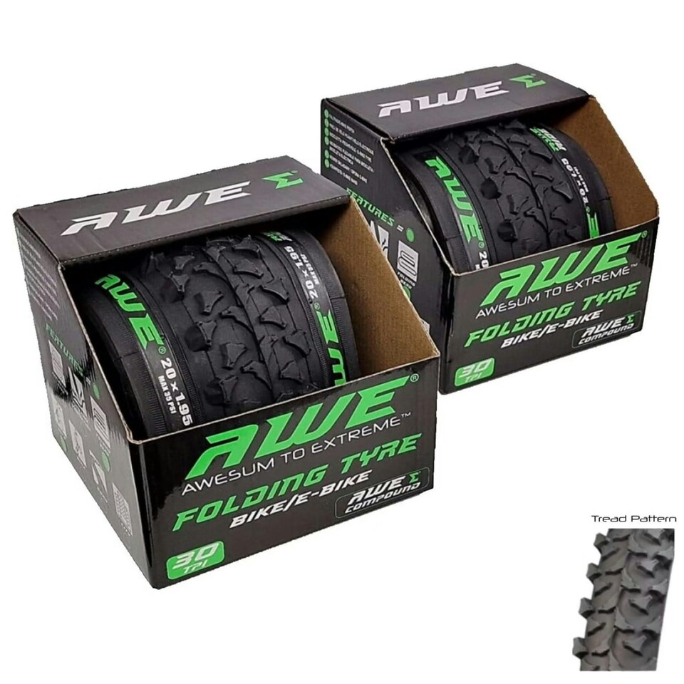 image 1 of AWE AWERide Set x 2 20" x 1.95" Folding Tyre Bike/E-Bike 35 PSI + 30 TPI