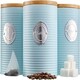 image 3 of Cooks Professional 3 Piece Ribbed Tea, Coffee, & Sugar Cannisters with Bamboo Lids | Blue | Blue & Silver