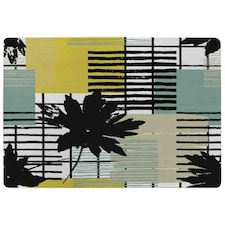 Geometric Shape & Leaf Print in Yellow & Green (Rug) Yellow | Large: 140x200cm