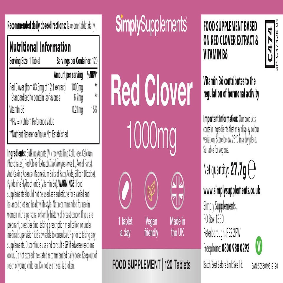 image 1 of Red Clover 1,000mg - 120 Tablets