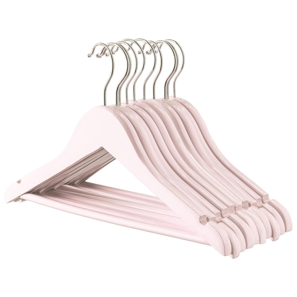 image 1 of Harbour Housewares Wooden Childrens Clothes Hanger - Light Pink - Pack of 10 - Wooden Hanger Coat Hanger Suit Hanger Jacket Hanger Shirt Hanger Trouser Hanger