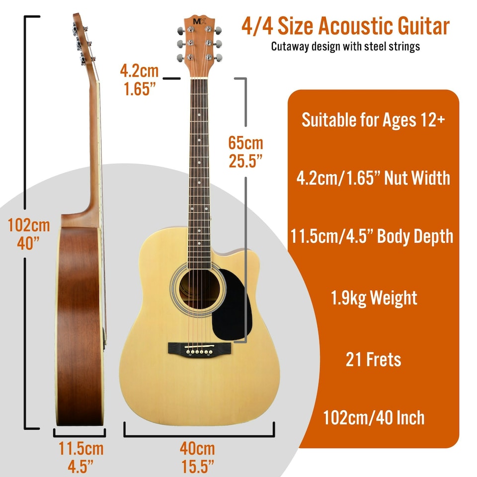 image 1 of MX by 3rd Avenue Cutaway Acoustic Guitar Pack | Brown