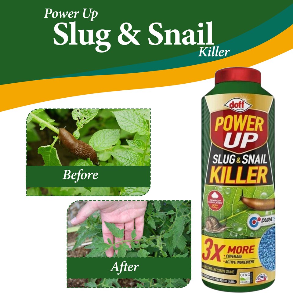image 1 of Doff Power Up 500g Slug and Snail Killer 3 Times More Coverage Ferric Phosphate Formula Controls Slugs and Snails Easy to Use