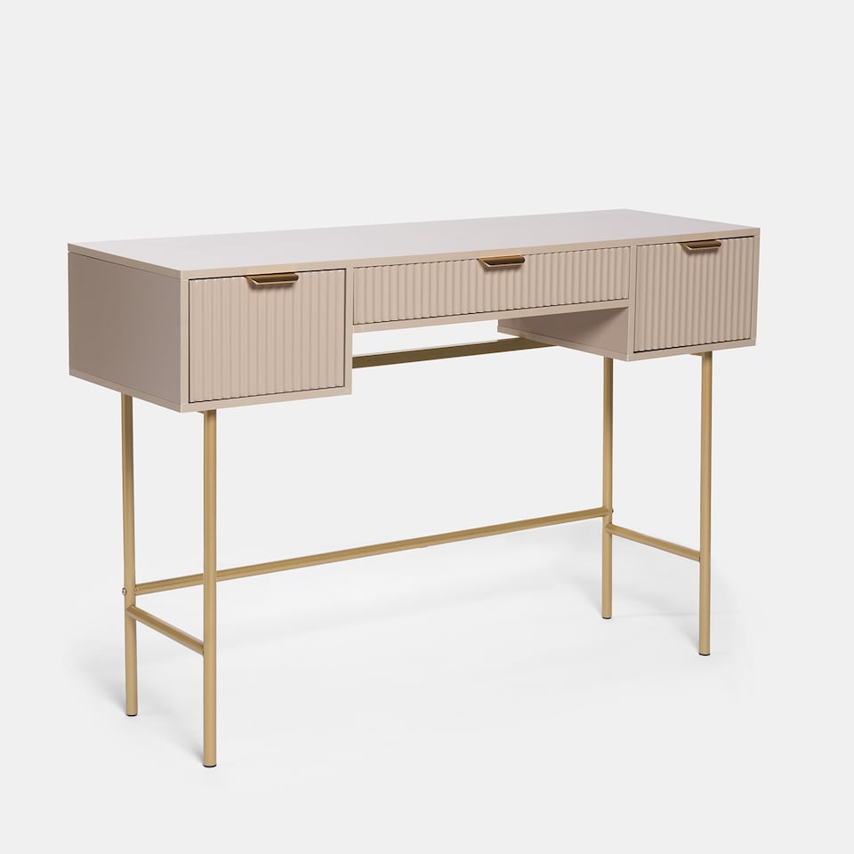 image 1 of OHS Ribbed Dressing Table Vanity Makeup Desk with 3 Drawers | Bronze | Natural