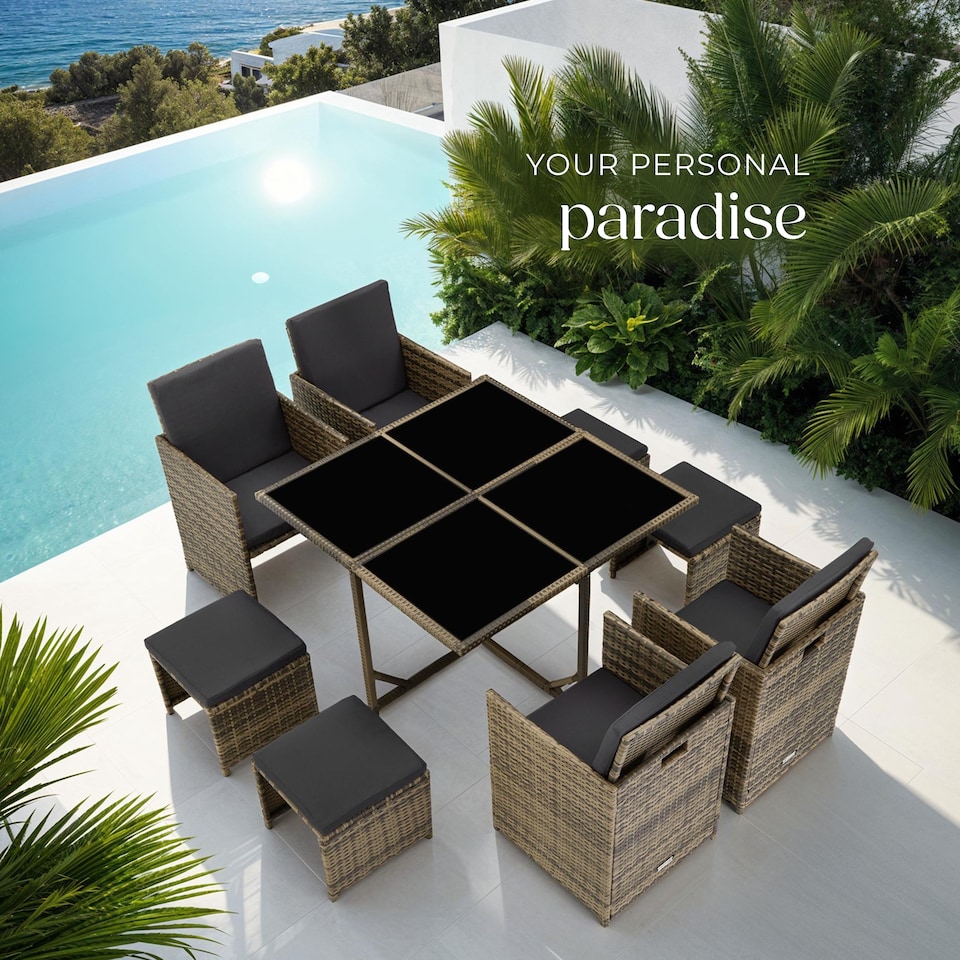 image 1 of Garden Table and Chairs Bilbao - 8 seats, weather and UV-resistant, rain cover | Brown | nature | 1