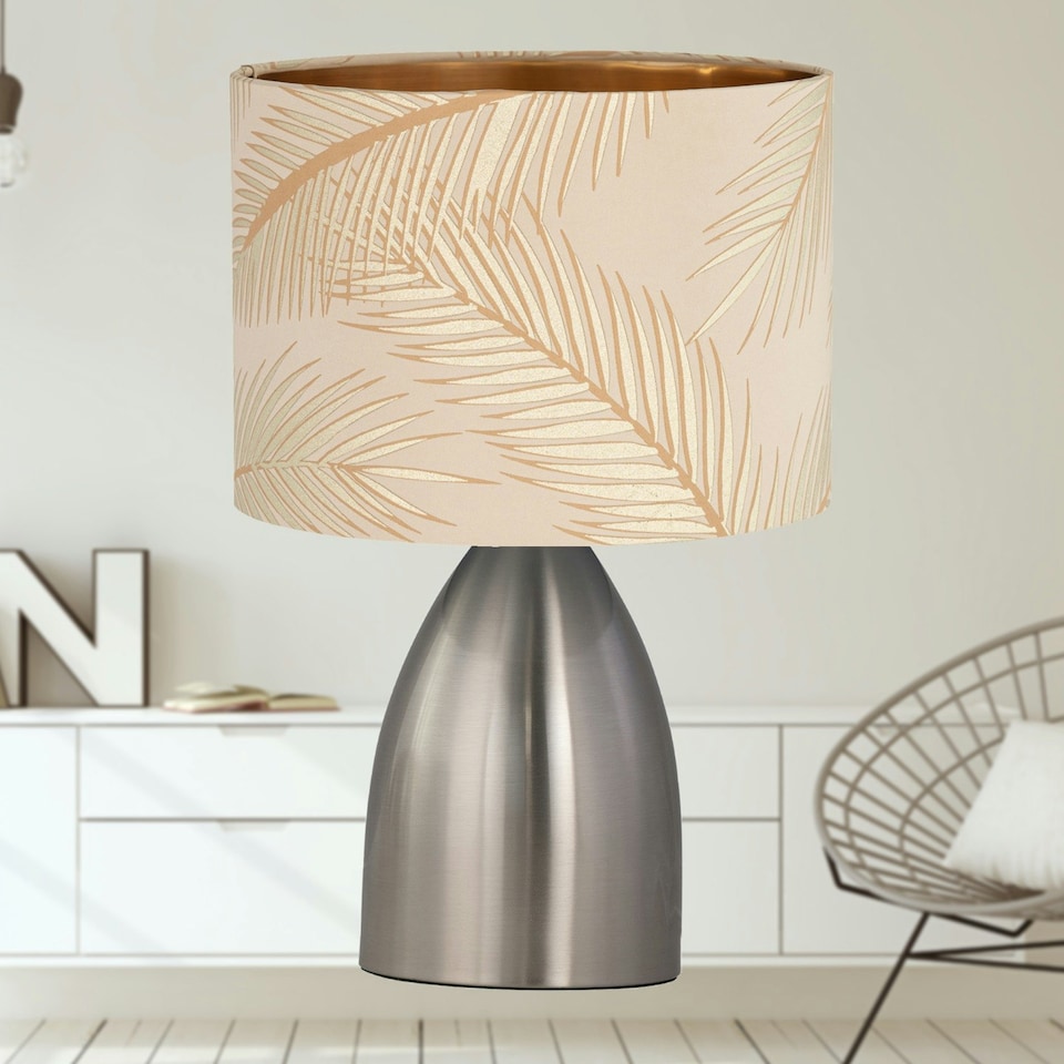 image 1 of First Choice Lighting Set of 2 Valentina Brushed Chrome Touch Lamps with Champagne Embossed Shades Silver | Gold