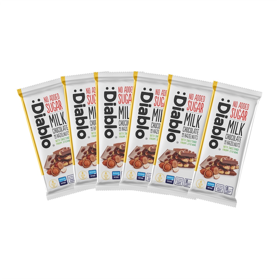 image 1 of Diablo No Added Sugar Milk Chocolate with Hazelnuts 75g 6 Pack
