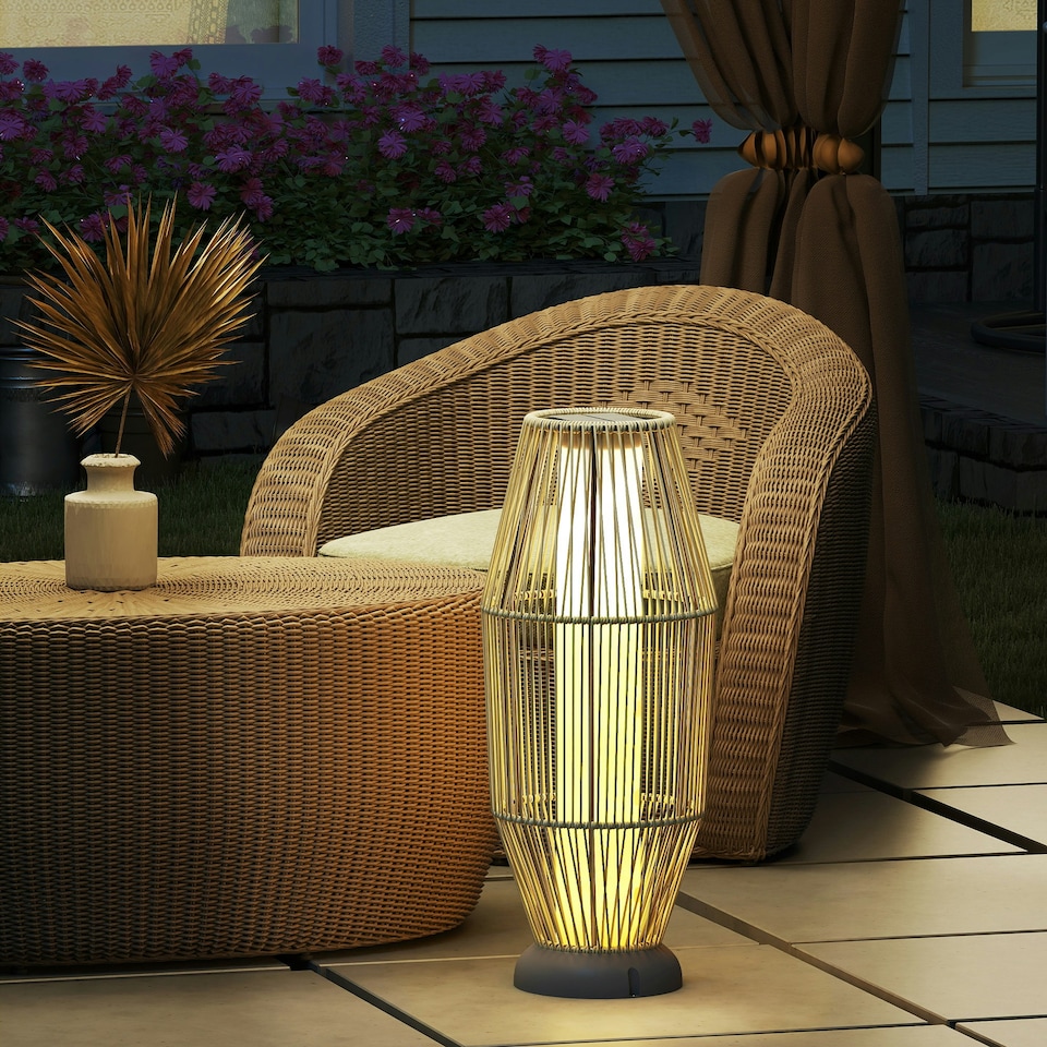 image 1 of Outsunny 72 cm Rattan Solar Floor Lamp, Auto On/Off LED Garden Light, Grey