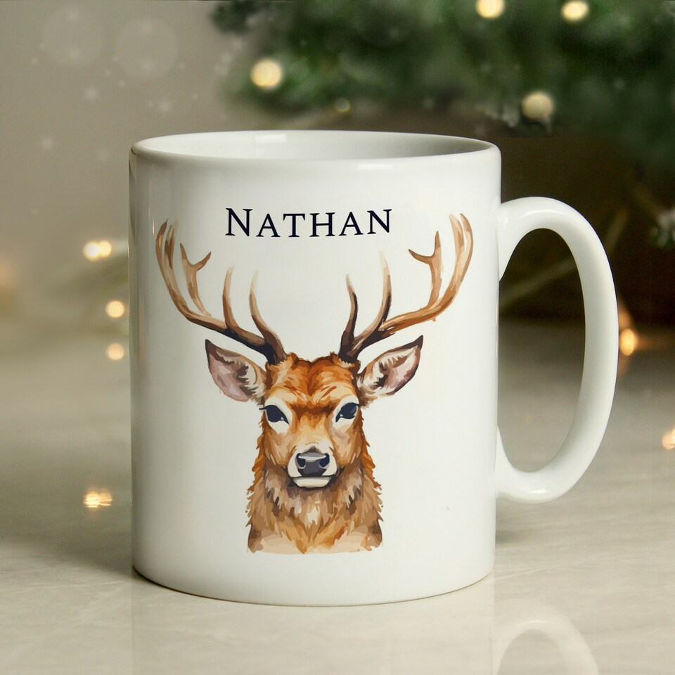 image 1 of Personalised Watercolour Stag Mug White