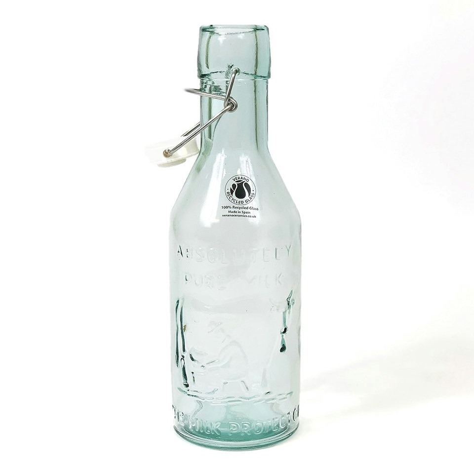 image 1 of Verano Spanish Ceramics Recycled Glass Absolute Milk Bottle - 1L | Clear | 1