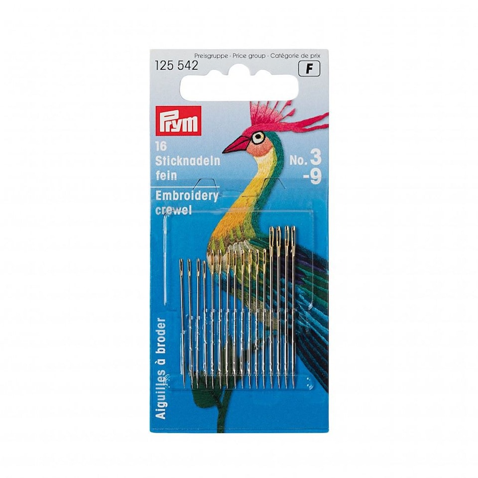 Prym Fine Embroidery Needles Size 3-9 for Embroidery - per pack of 16