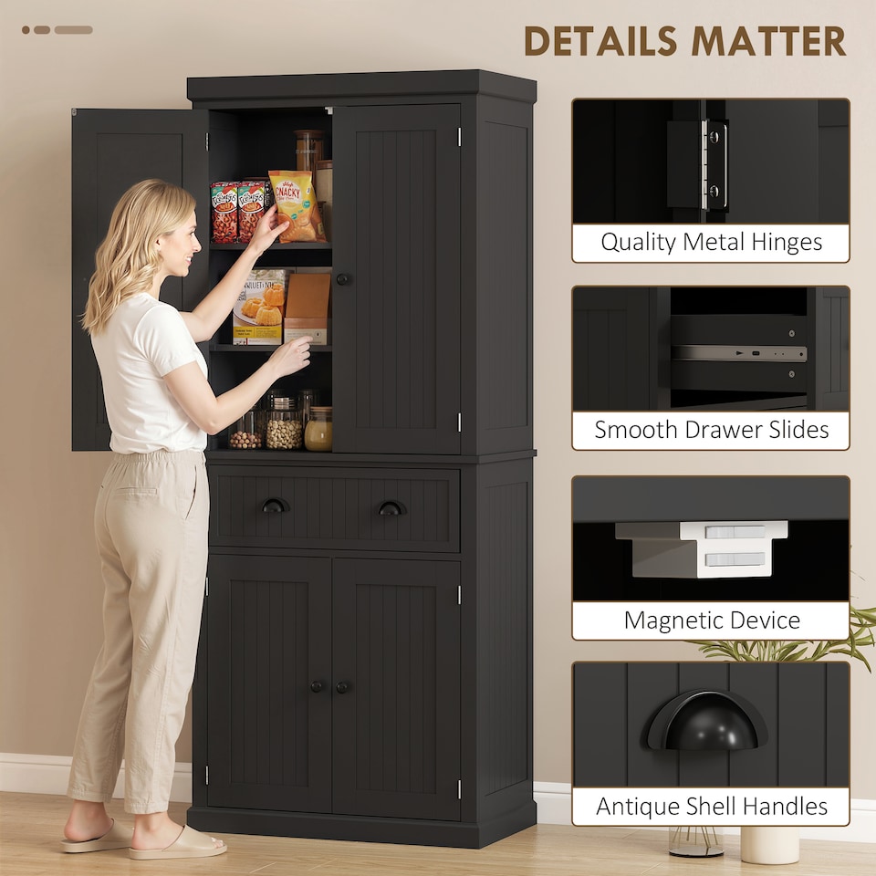 image 1 of HOMCOM Freestanding Kitchen Storage Cabinet Drawer Cupboards Shelves, Black