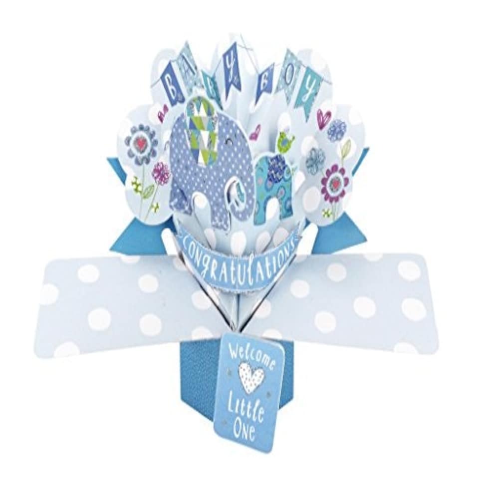 image 1 of Second Nature Pop Ups "Elephants" New Baby Boy Card with Blue Lettering