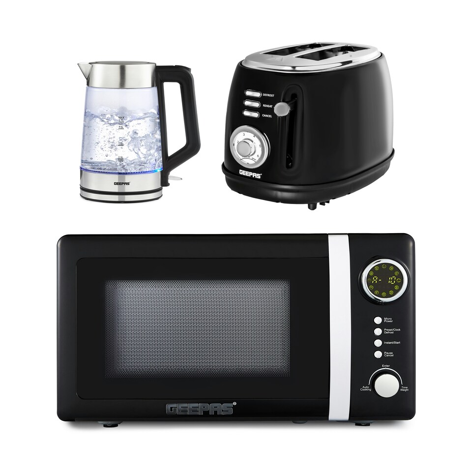 image 1 of GEEPAS Electric Kettle 2 Slice Bread Toaster & Microwave Kitchen Set
