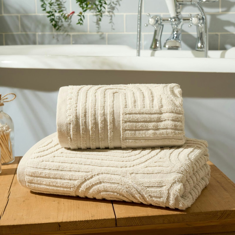 image 1 of OHS Jacquard Arches Textured 100% Cotton 500GSM Absorbent Hand Towel, 50x80cm - Cream