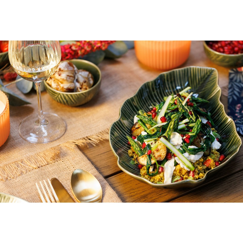 image 1 of Mikasa Serving Dish Green Stoneware Leaf Shaped 31.5cm | Green