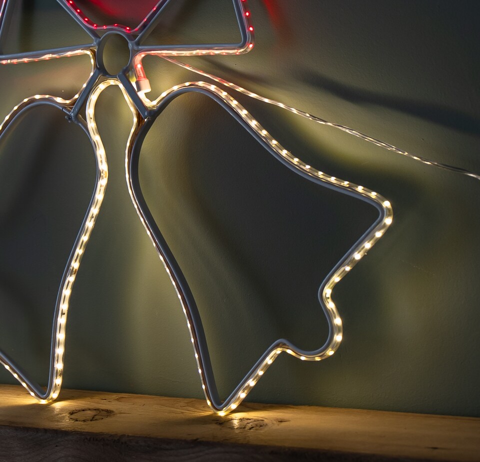 image 1 of 43cm x 32cm Light up Hanging Christmas Double Bell Silhouette with 196 LEDs