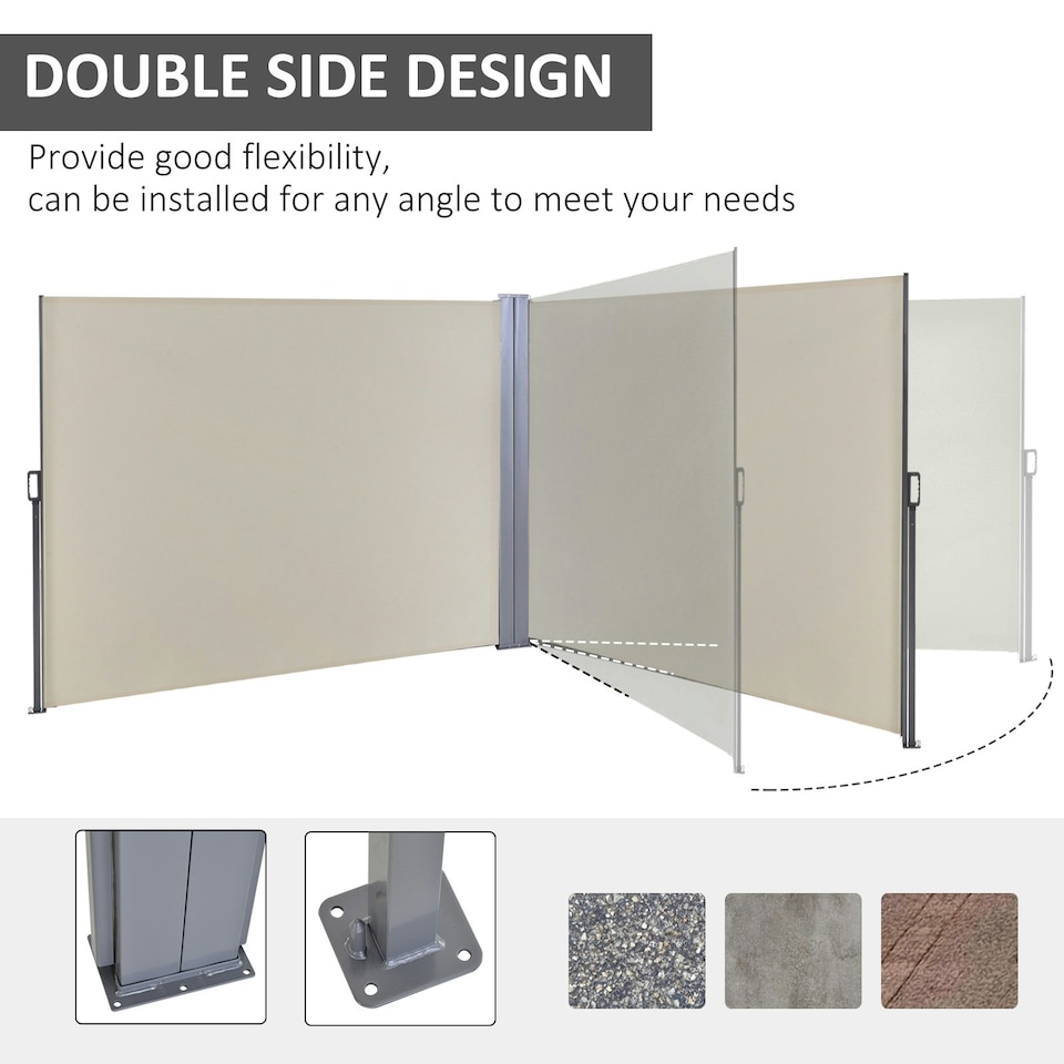 image 1 of Outsunny Retractable Double Side Awning Screen Fence Privacy Beige, 6x1.6m Cream