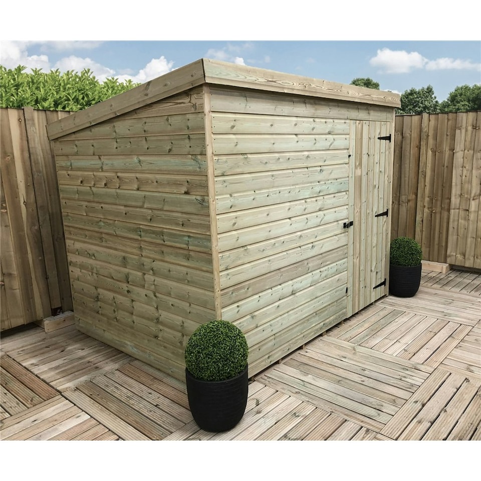 image 1 of 8 x 6 WINDOWLESS Garden Shed Pressure Treated T&G PENT Wooden Garden Shed + Single Door (8' x 6' / 8ft x 6ft) (8x6)