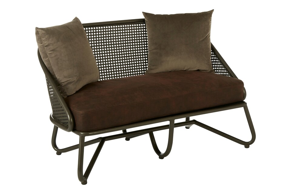image 1 of 2 Seat Sofa With Curved Legs,Faux Upholstered Couch With Open Lattice Backrest,Two Seater Sofa For Patio | Brown | Two Seater