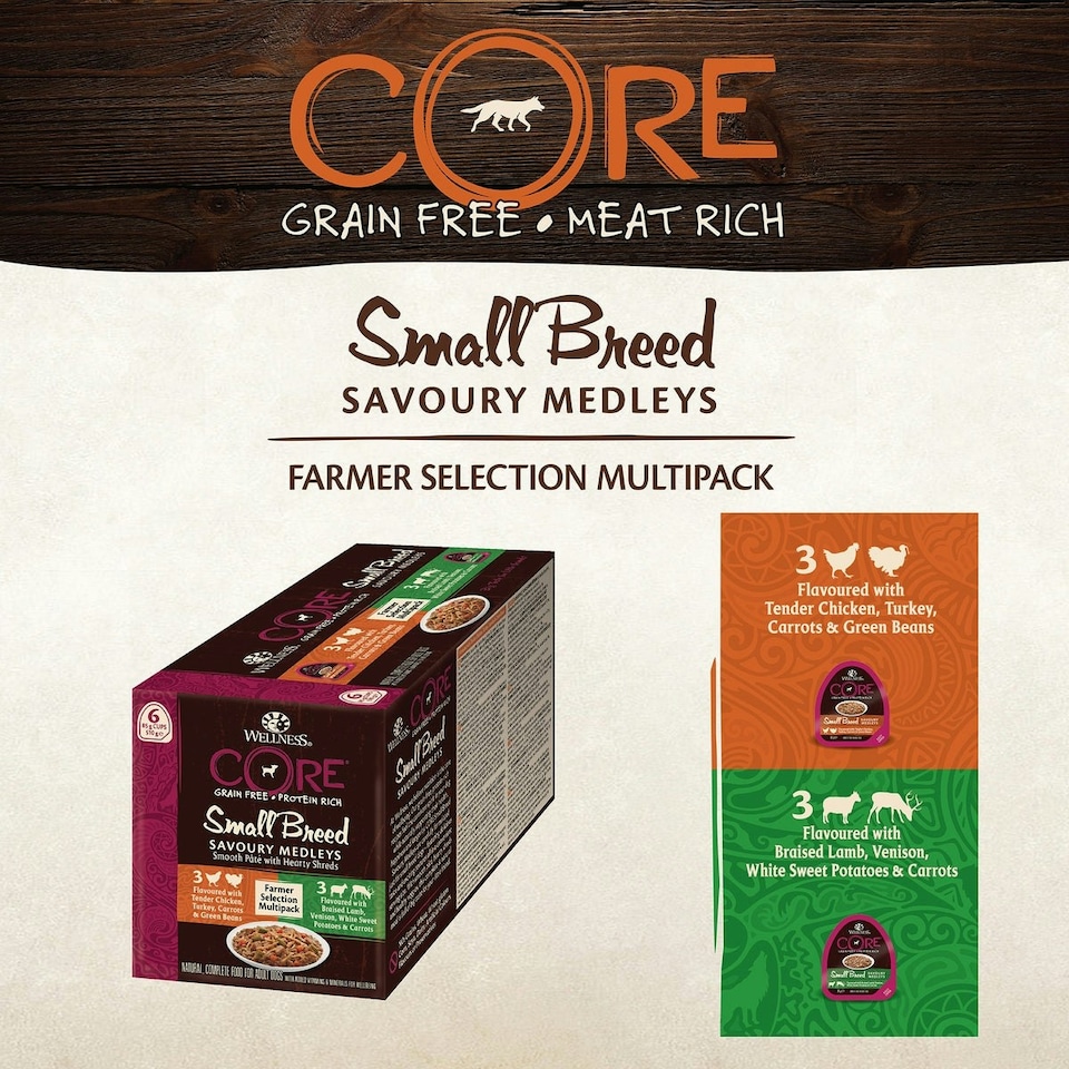 image 1 of Wellness CORE Dog Wet Small Breed Adult Savoury Medleys Farmer Multipack 6 x 85g