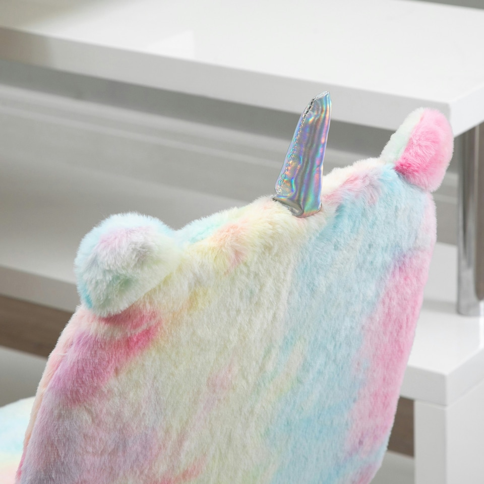 image 1 of Vinsetto Fluffy Unicorn Office Chair w/ Swivel Wheel, Cute Desk Chair, Rainbow