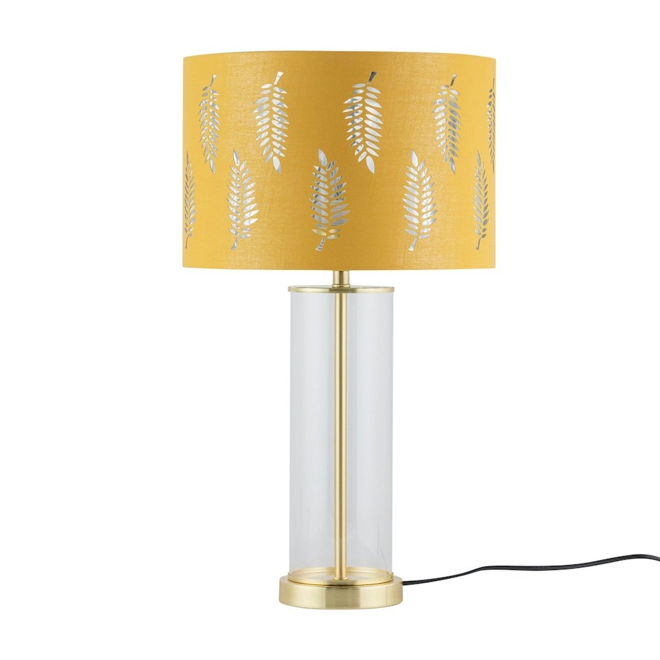 image 1 of Aura - Satin Brass Table Lamp with Ochre Fern Cut Out Silver Shade Bronze | Yellow