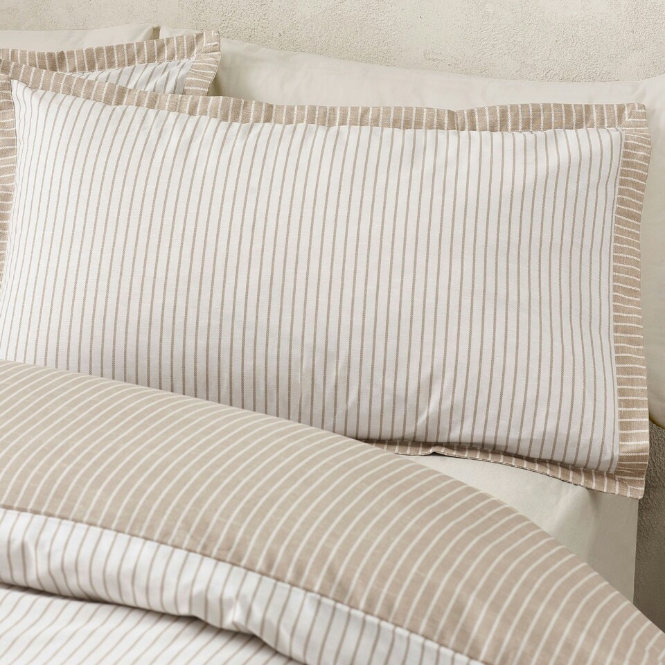 image 1 of Catherine Lansfield Oxford Pinstripe Reversible Duvet Cover Set Natural Cream | Natural | King
