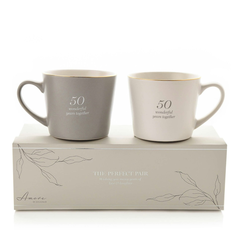 image 1 of Amore 50th Wedding Anniversary Gift - Set 2 Coffee Mugs Multi