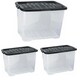 image 2 of 2 x 100 Litres Clear Transparent Base Curve Storage Containers With Black Lids For Home & Office Clear
