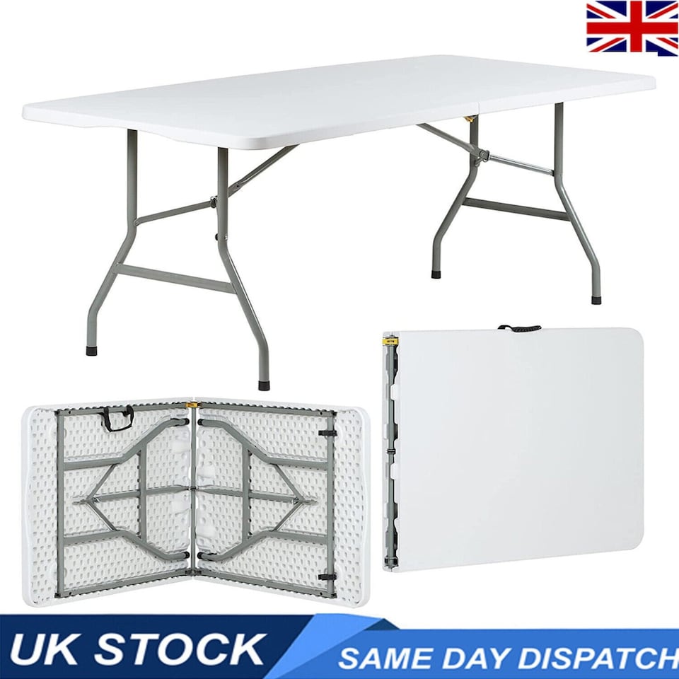image 1 of 5ft Heavy Duty Folding Trestle Table – Portable Plastic Camping Picnic BBQ – White