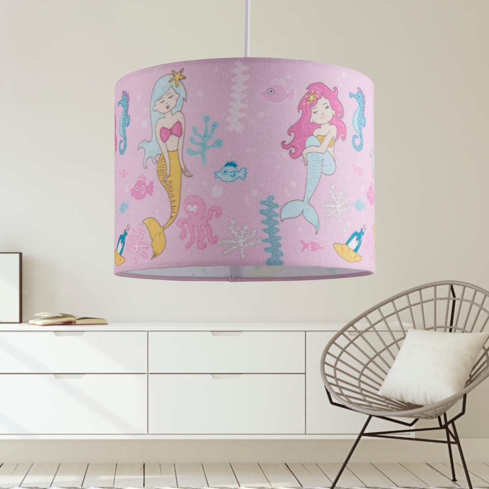 image 1 of Set of 2 Mermaid - Pink 25cm Easy Fit Pendant Fabric Shades