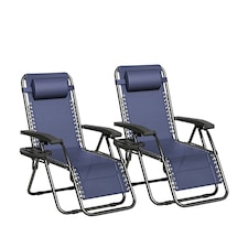Set of 2 Zero Gravity Garden Recliner Chairs Outdoor Sun Lounger Blue