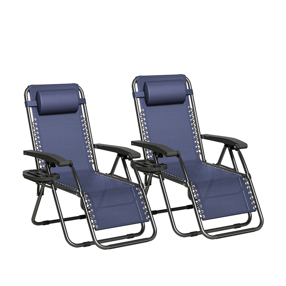 Set of 2 Zero Gravity Garden Recliner Chairs Outdoor Sun Lounger Blue