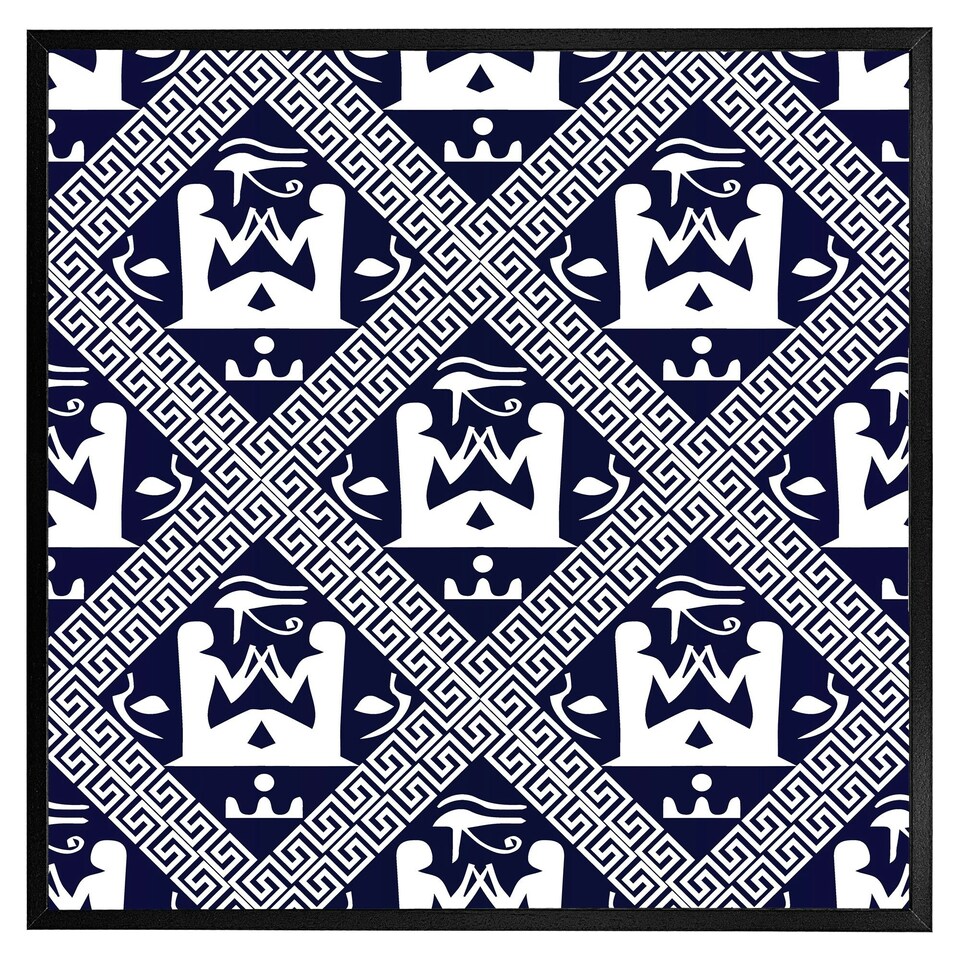 image 1 of Egyptian hieroglyphs in navy (Picture Frame) Grey | XL