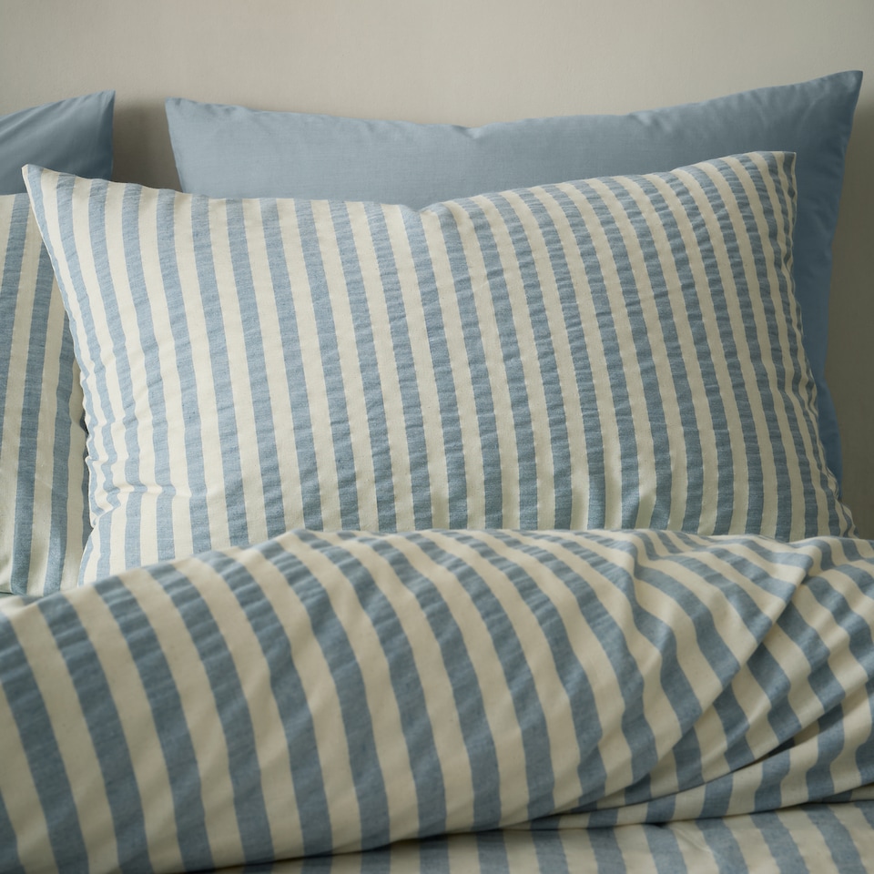 image 1 of Pineapple Elephant Cotton Rich Woven Stripe Duvet Cover Set | Blue | Super King