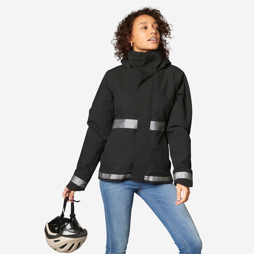 image 1 of Decathlon Women's City Cycling Night Visibility Warm Rain Jacket 540 - Black