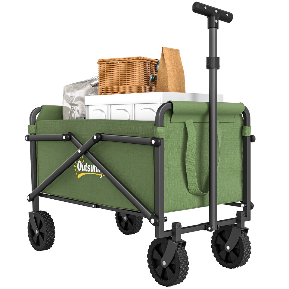 image 1 of Outsunny 62L Festival Trolley, 60kg Heavy Duty Folding Trolley Cart, Green | Green
