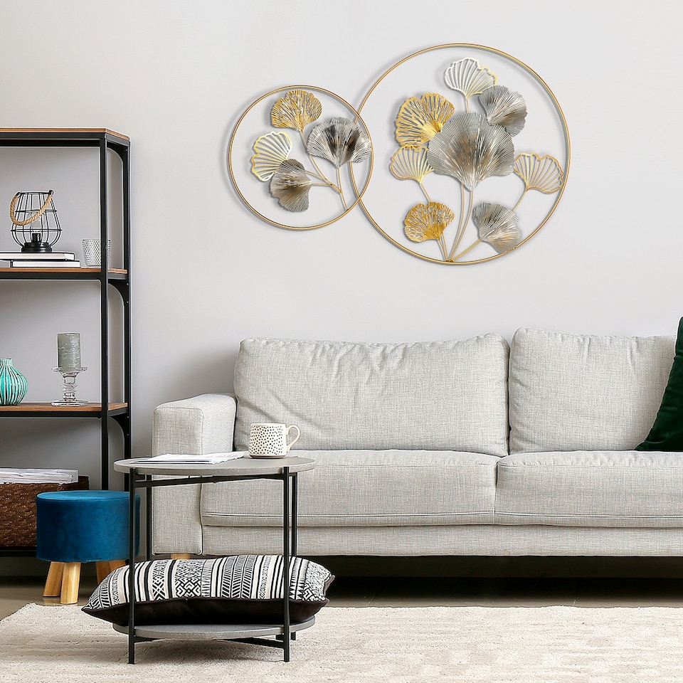 image 1 of HOMCOM Minimalist Metal Wall Art Ginkgo Leaves Hanging Wall Sculpture, Gold