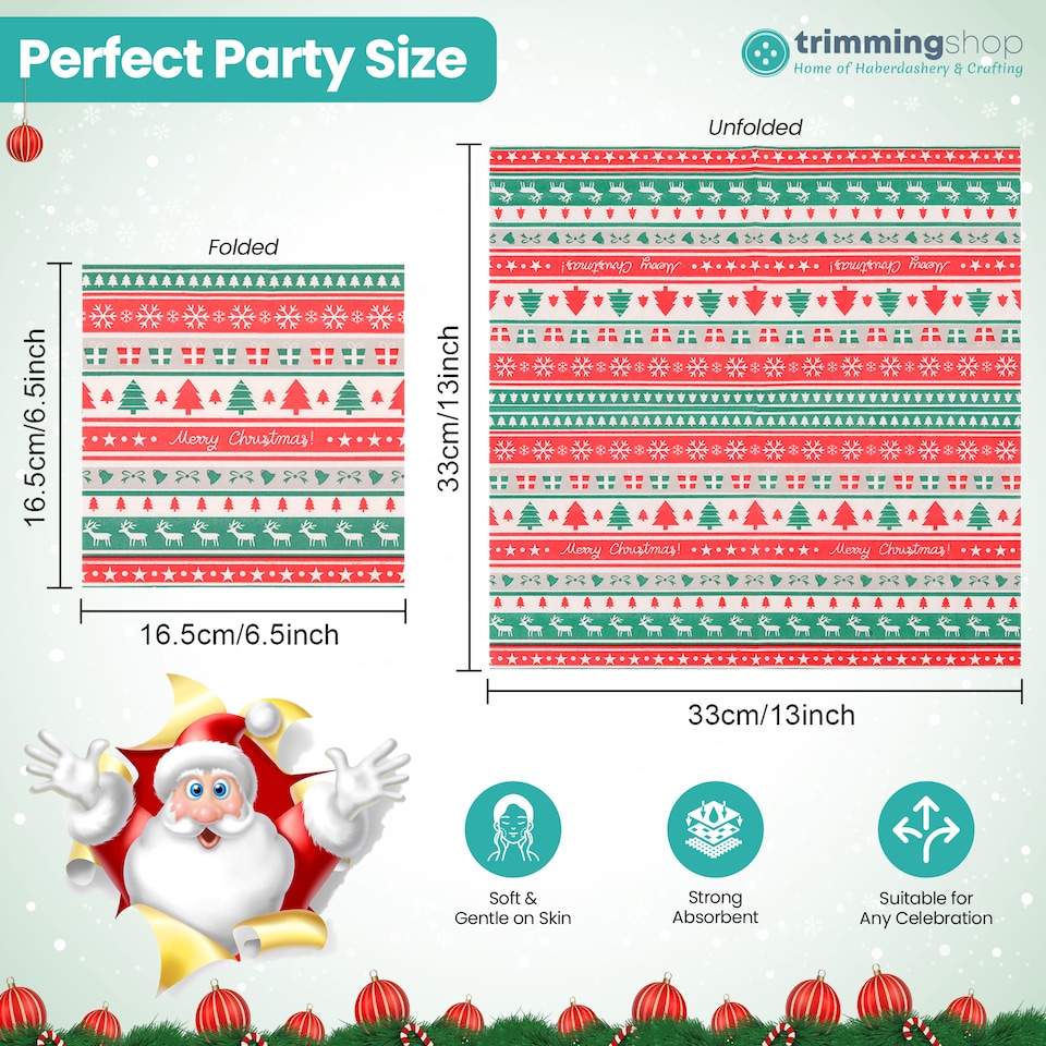image 1 of 33cm Snowflake Reindeer Tree 2 Ply Christmas Napkins - 20 Pack