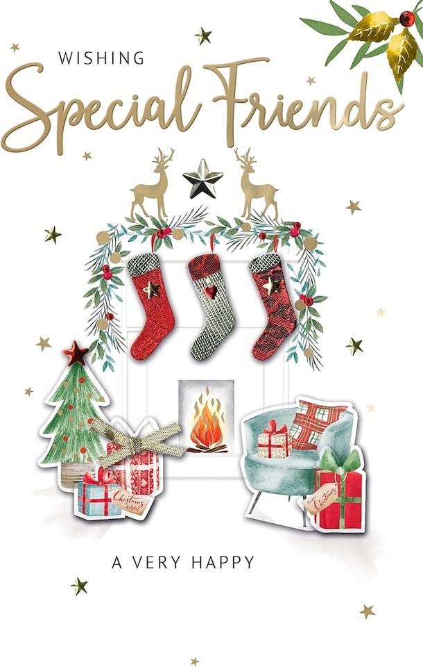 image 1 of Embellished Hand-Finished Special Friends Fireside Christmas Card