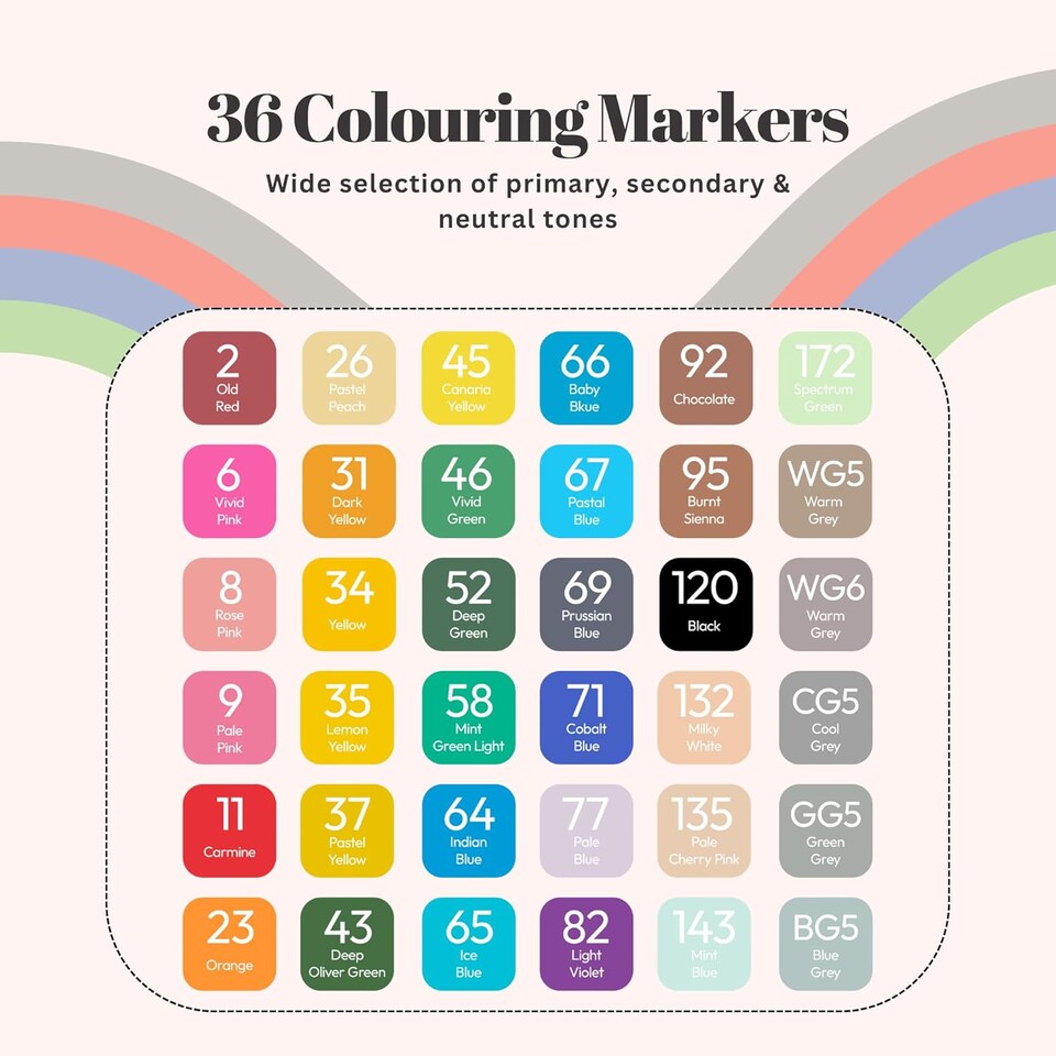 image 1 of Straame Alcohol Markers – Dual-Tip Colouring Pens, (Set of 36)