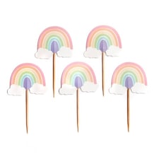 Pastel Rainbow Cupcake Food Pick Toppers - Pack of 12