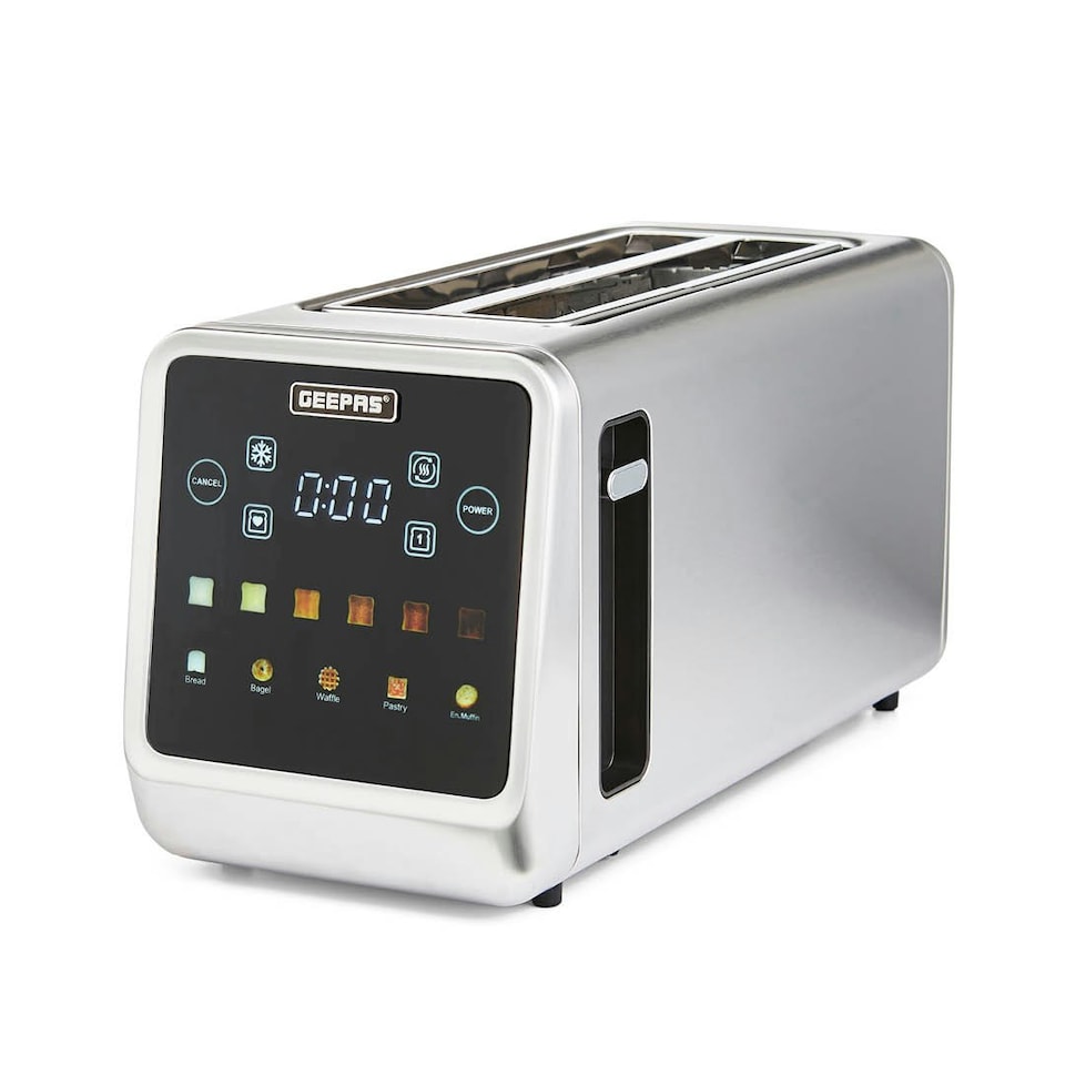 image 1 of GEEPAS 5-in-1 DIGITAL 4 Slice Long Slot Toaster | 1450W Silver | Silver
