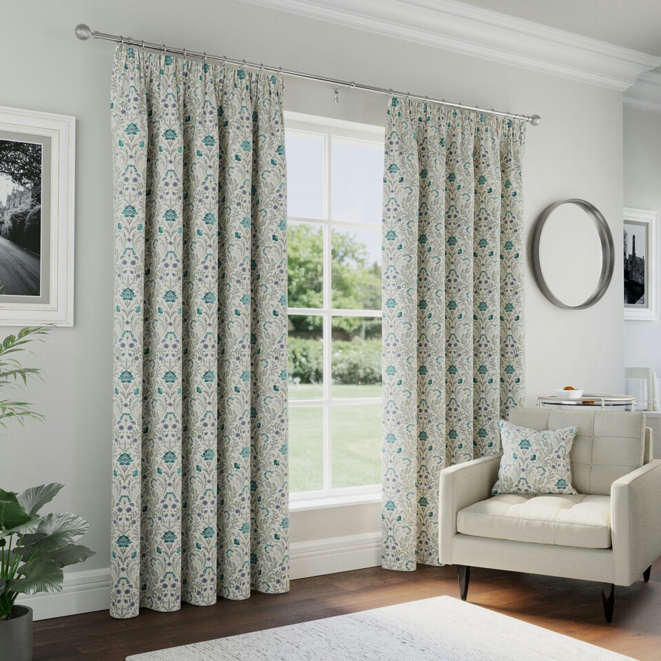 image 1 of Enhanced Living Cotswold Blue Floral Tape Top 100% Blackout Curtains 45 x 54 inch (114x137cm) Thermal Noise Reducing Curtains for Bedroom and Living Room