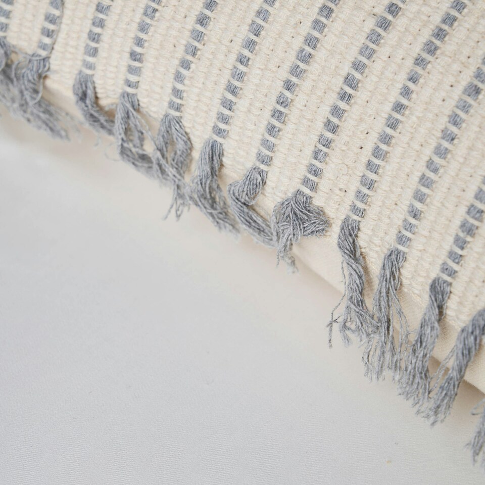 image 1 of BHS Cotton Pin Stripe Cushion with Fringe, Grey