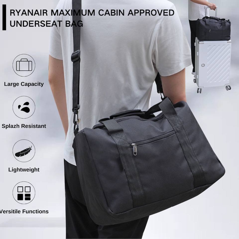 image 1 of Cabin Travel Bag 40x30x20cm Lightweight Duffel with Shoulder Strap and Pocket