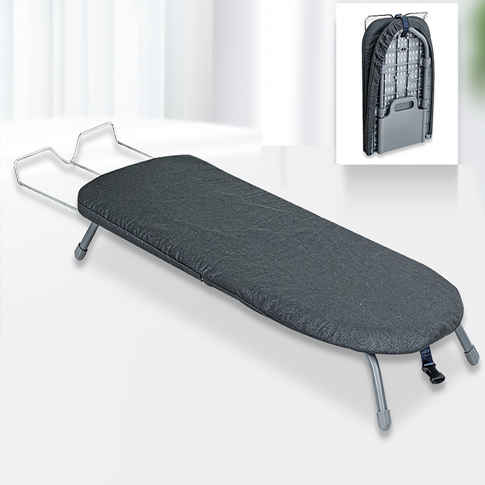 image 1 of Gr8 Home Grey Foldable Table Top Ironing Board Compact Space Saving with Cover Iron Rest